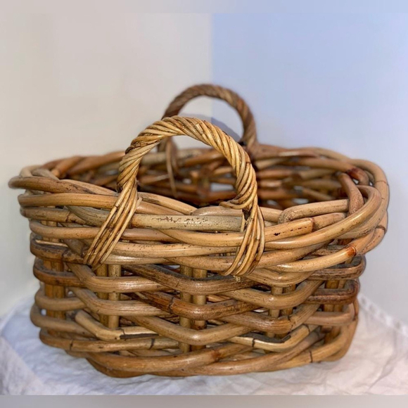 Large vintage Woven‎ Rattan Basket Bamboo Bin Boho Blanket Storage - Picture 2 of 11